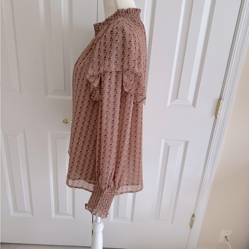 Women's Ruffled Blouse - Pink Pattern - Picture 4 of 10